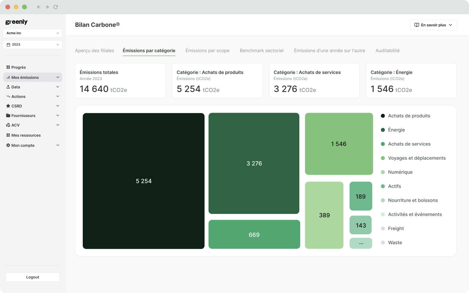 un screenshot de la plateforme greenly
