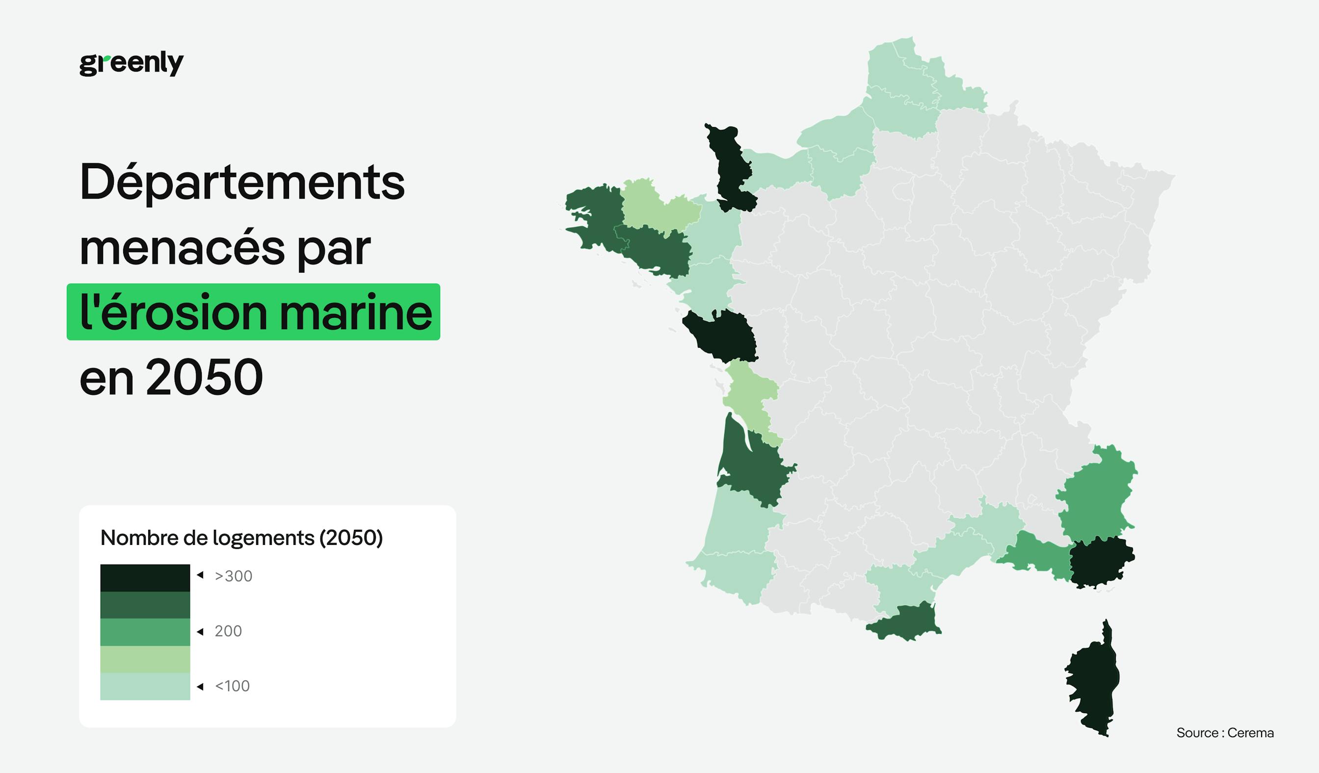 Carte de l'érosion cotière en France en 2050