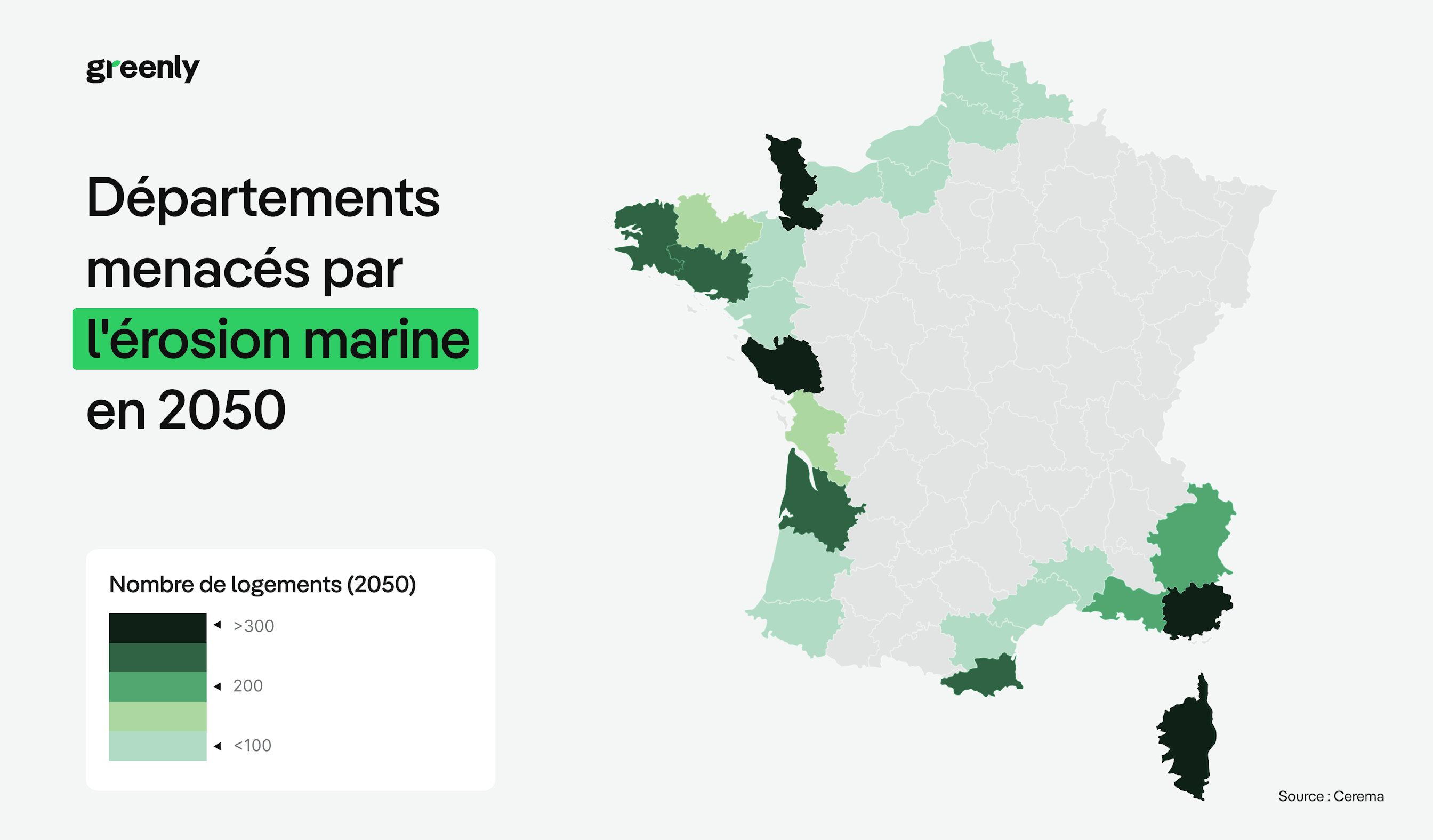 Carte de l'érosion cotière en France en 2050