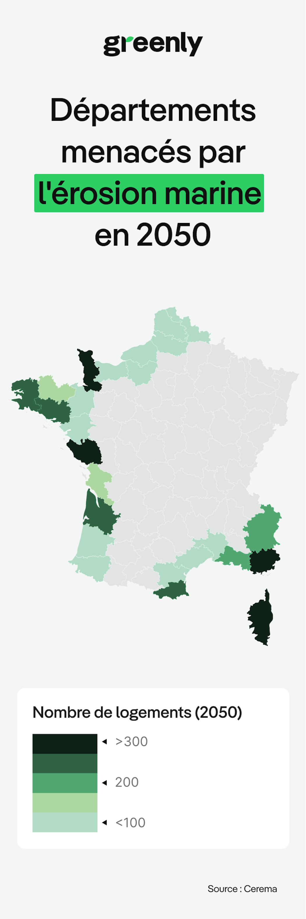 Carte de l'érosion cotière en 2050 en France