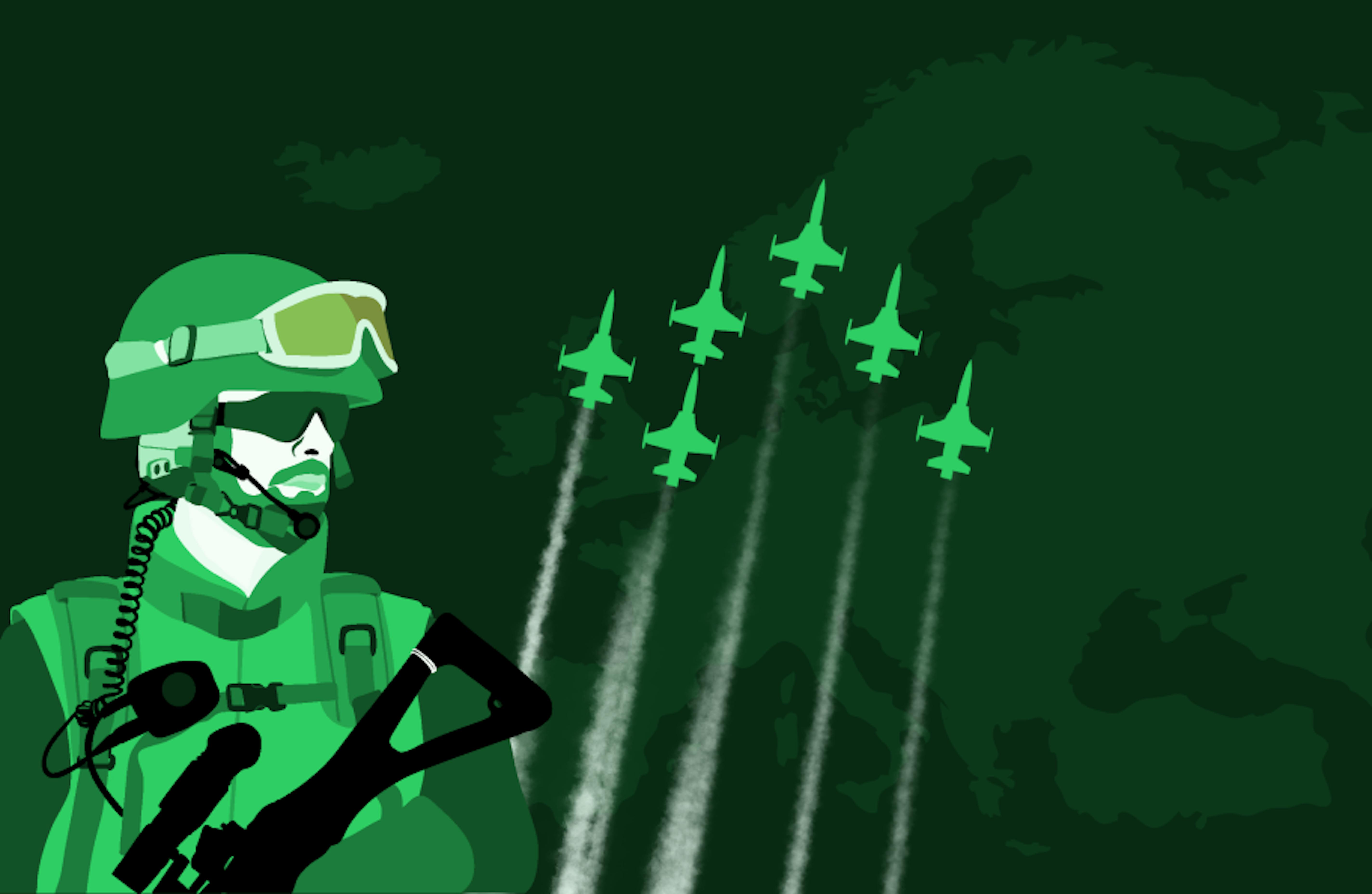infographic with fighter jets and soldier