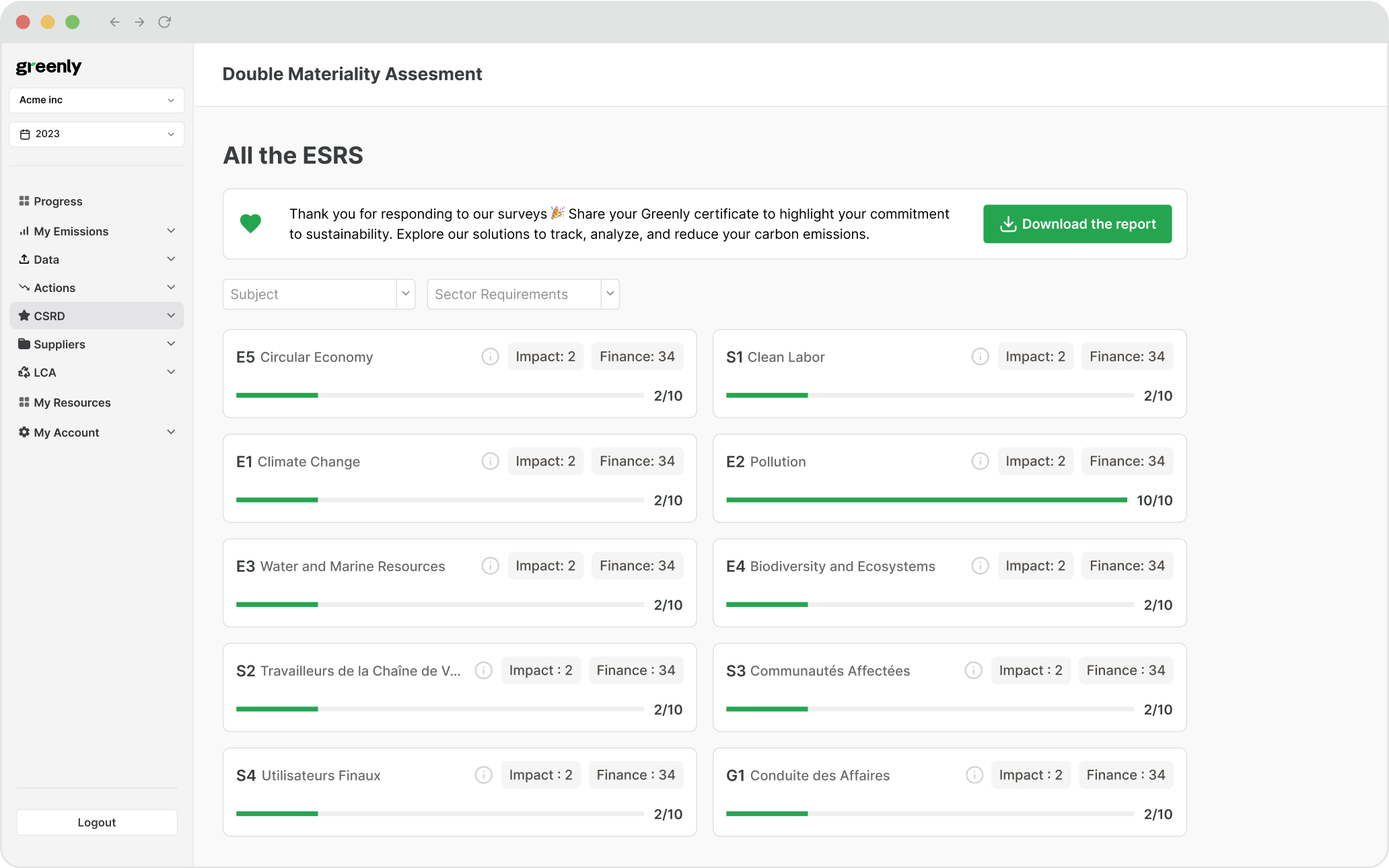 greenly's platform screenshot