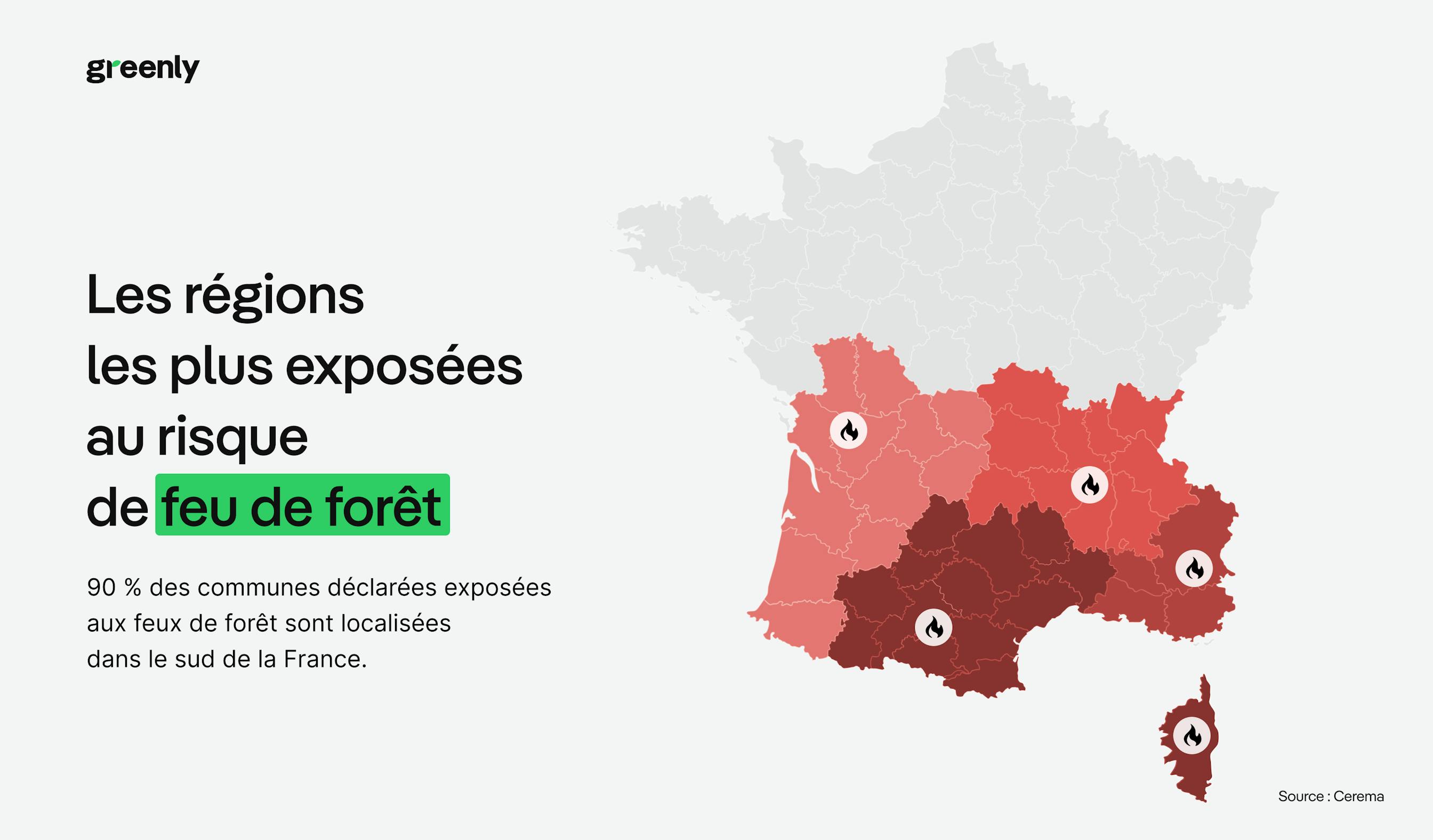 carte indiquant les régions de France les plus à risque en termes de feu de forêt