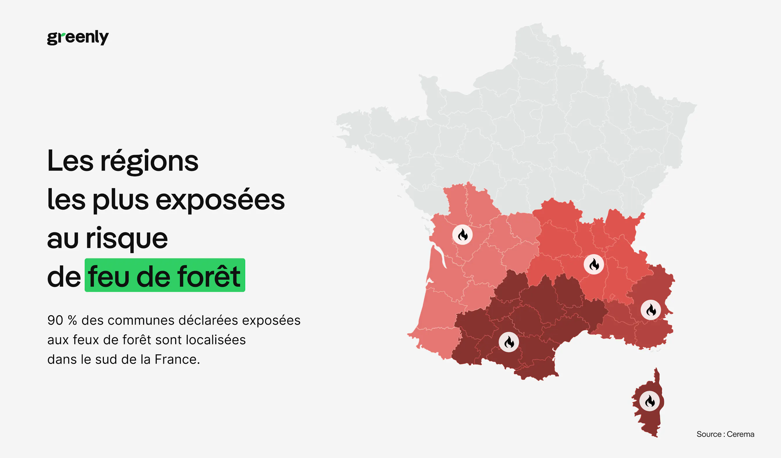 carte indiquant les régions de France les plus à risque en termes de feu de forêt