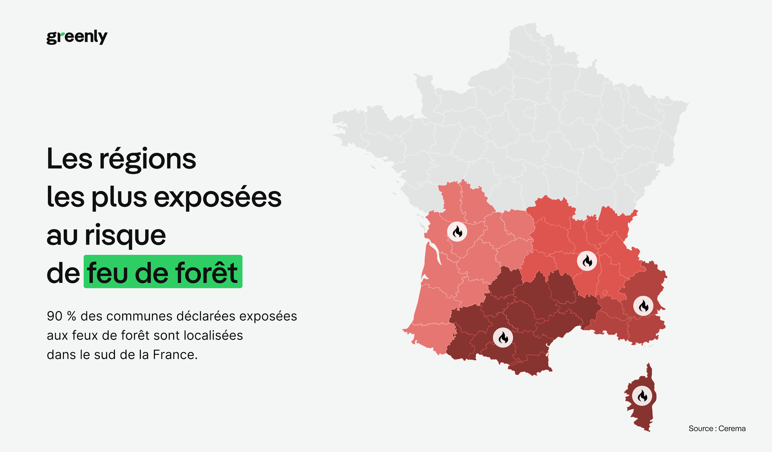 carte indiquant les régions de France les plus à risque en termes de feu de forêt