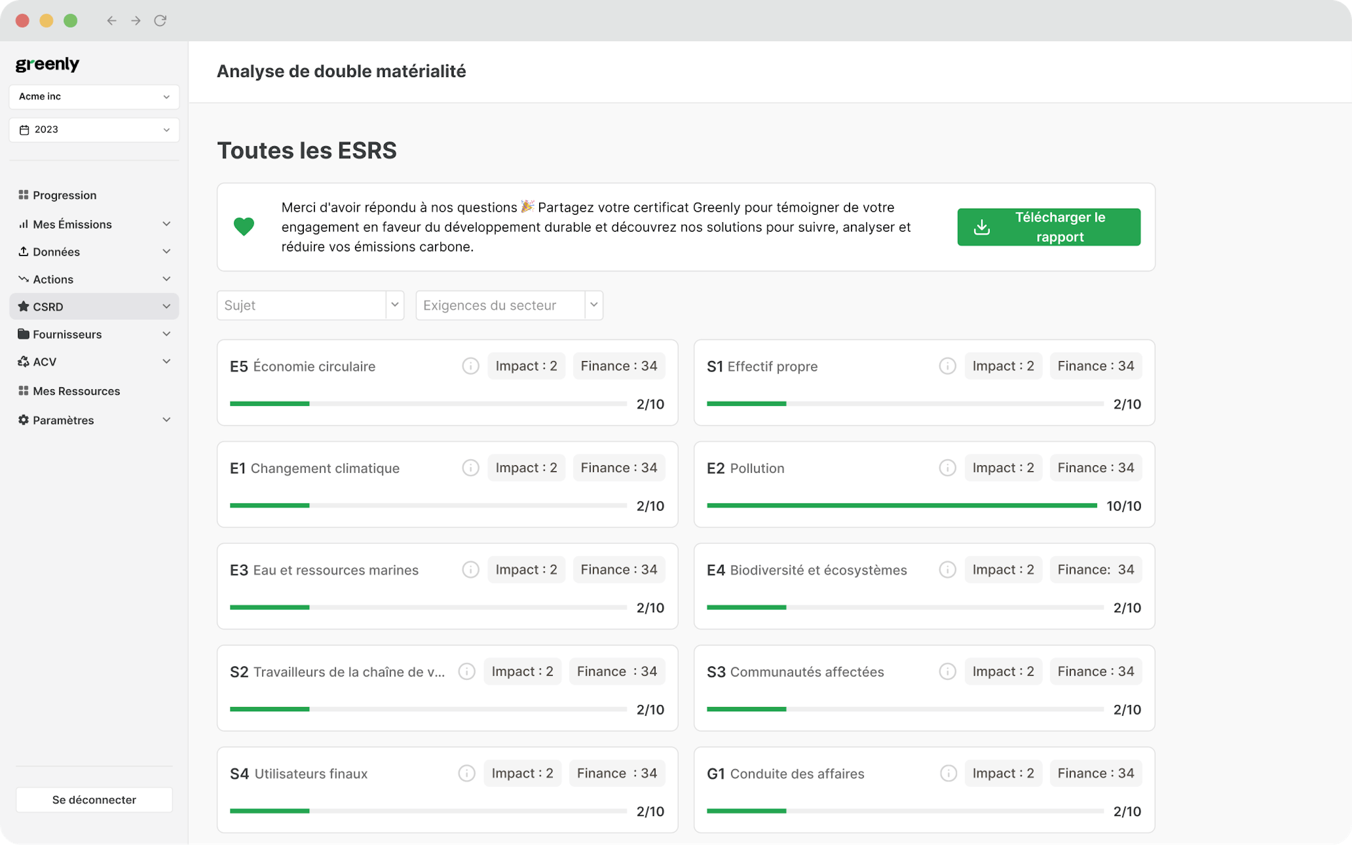 screenshot de la plateforme Greenly
