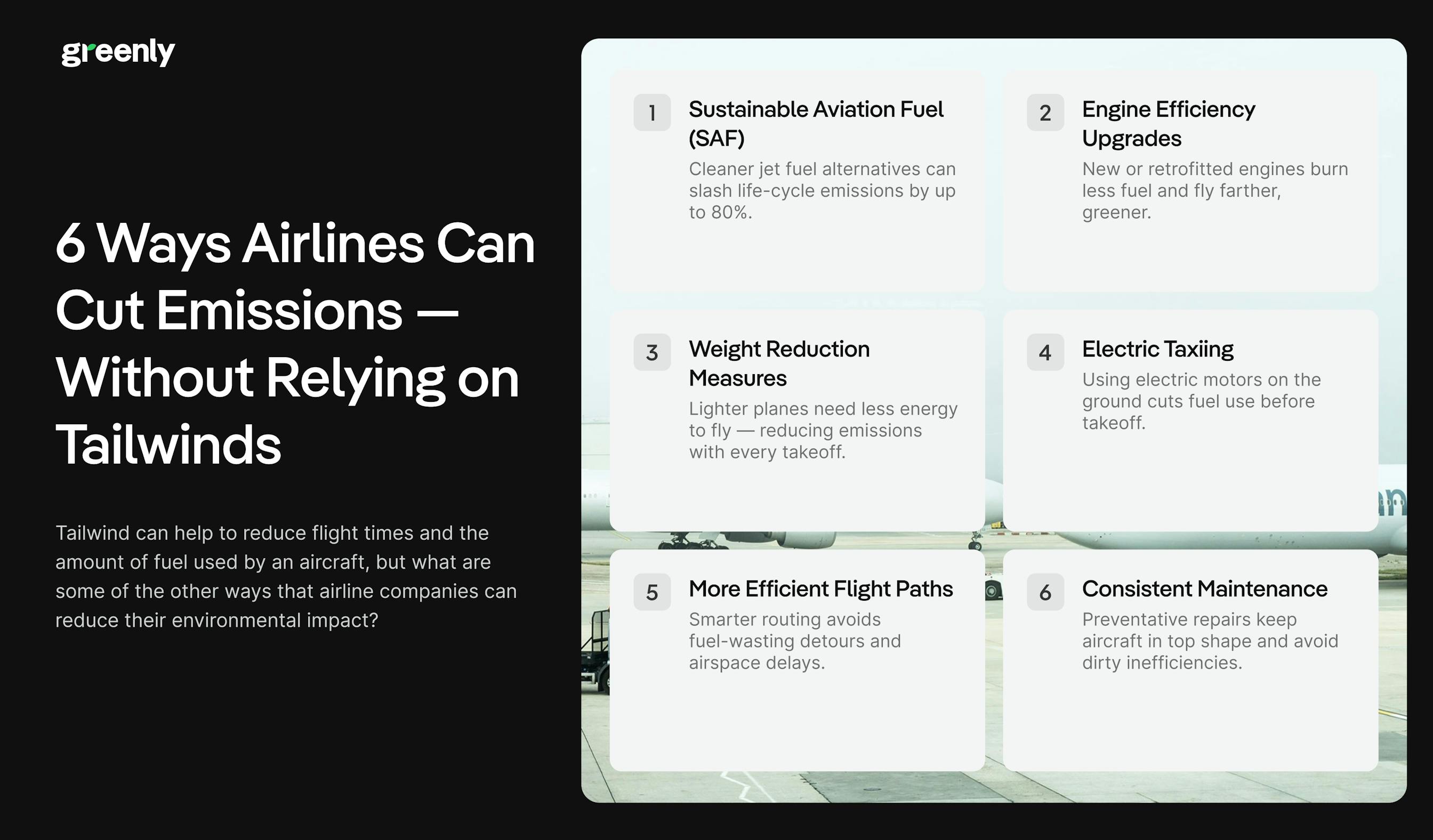 6 ways to reduce emissions on planes infographic