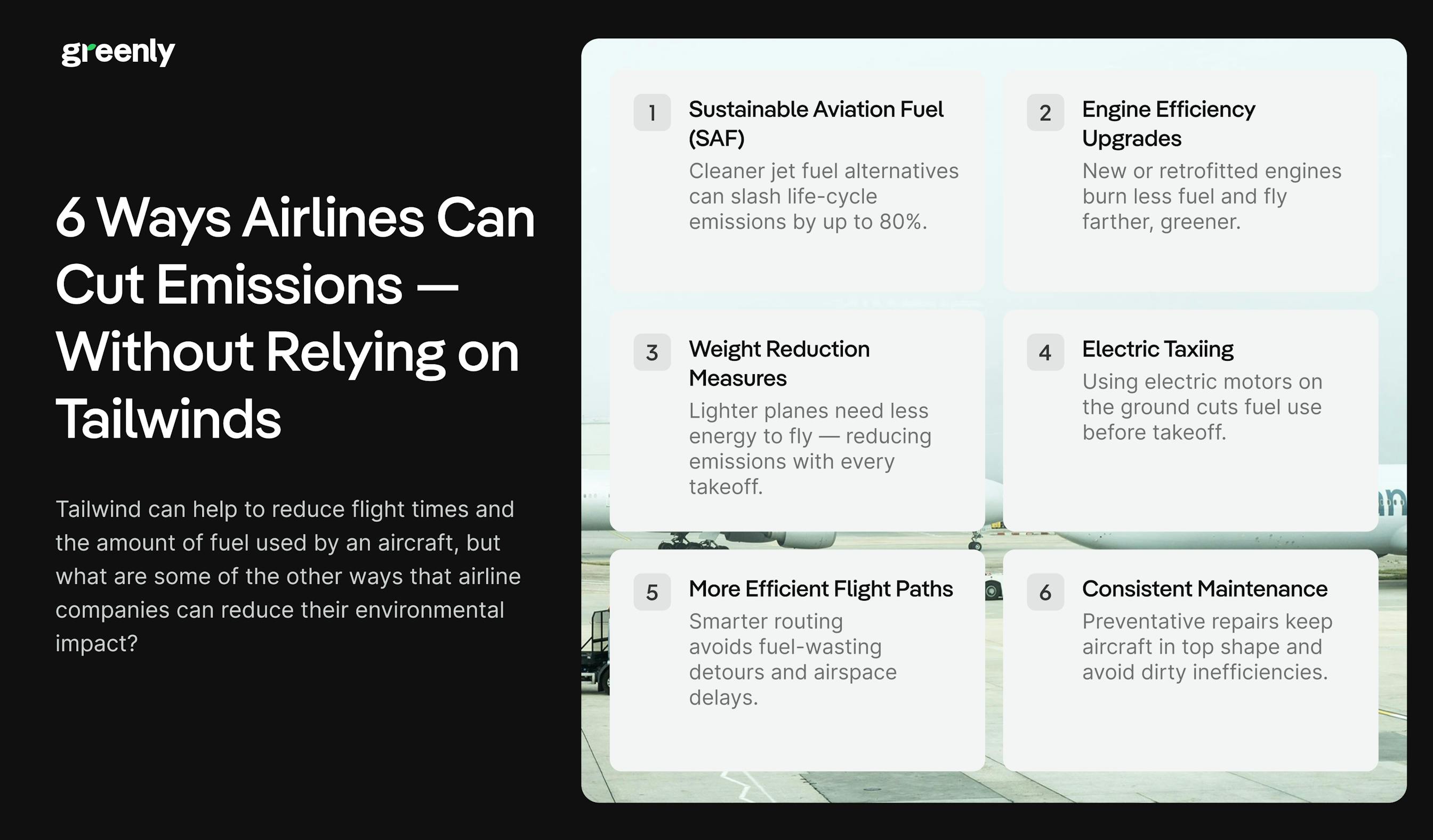 6 ways to reduce emissions on planes infographic