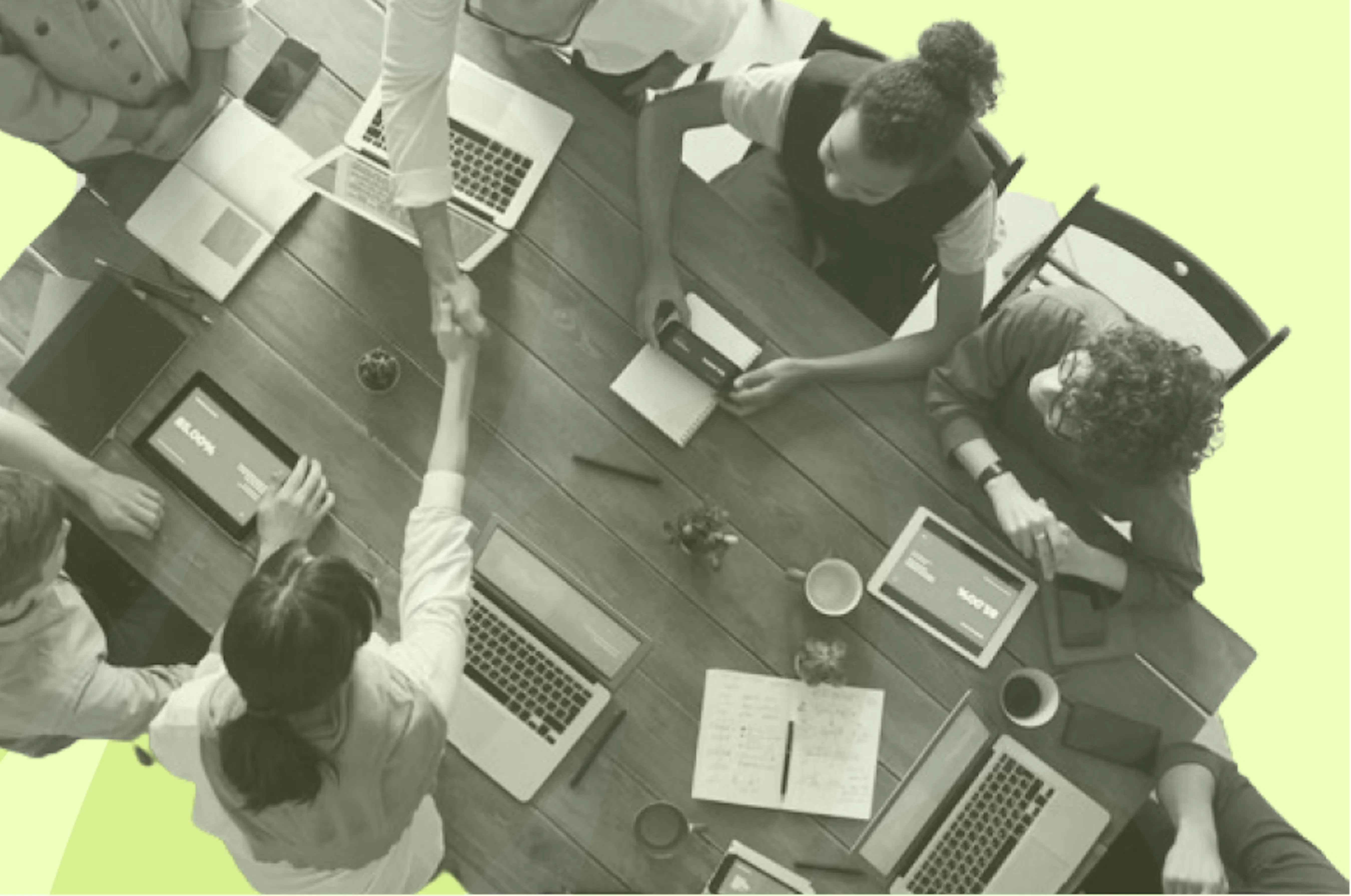 people working at a table bird's eye view
