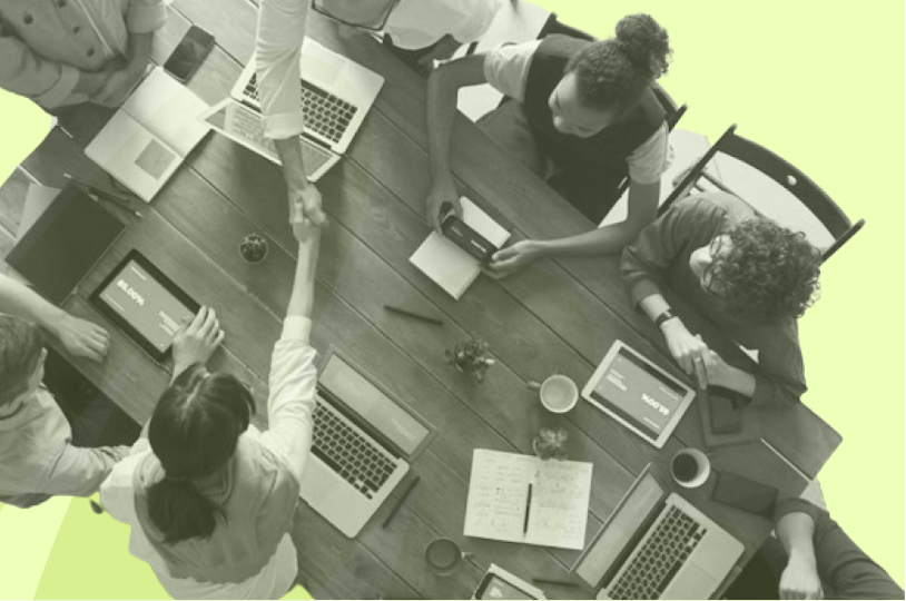 people working at a table bird's eye view