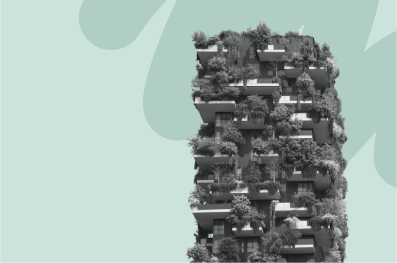 Bâtiment durable avec beaucoup de végétation