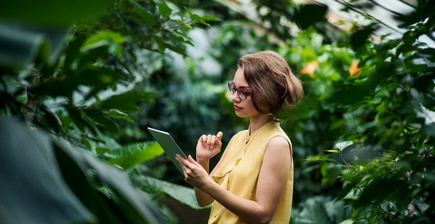 une femme regardant une tablette