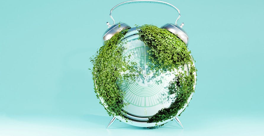 un réveil avec des feuilles dessus