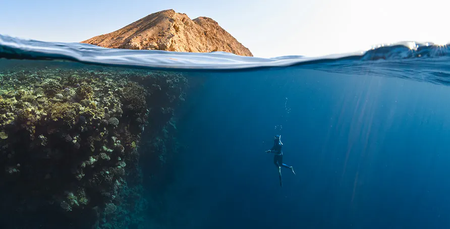 un plongeur sous l'eau