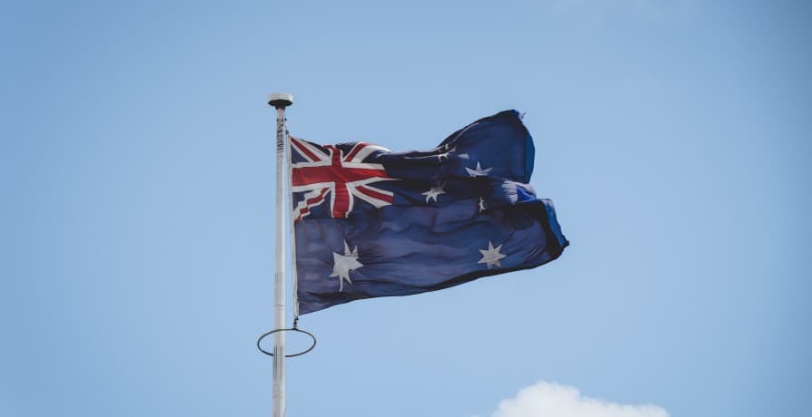 australian flag raised in wind