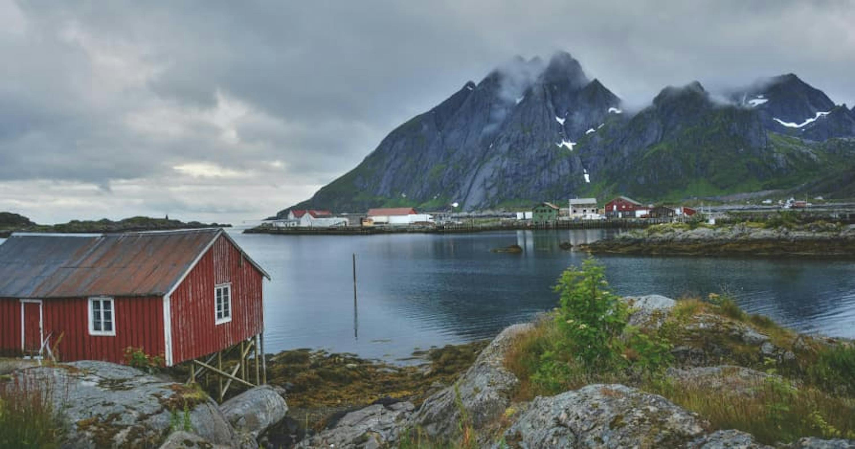 Lake with Scandinavian houses 