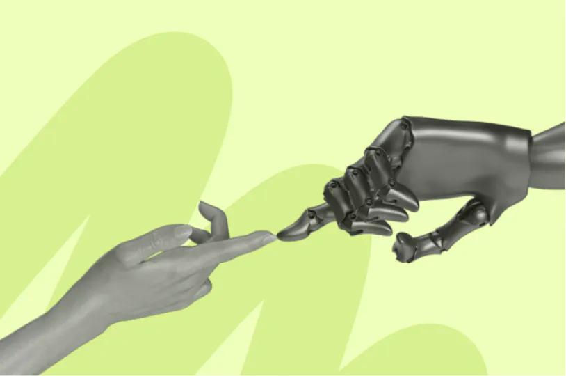Main de robot touchant celle d'un Homme