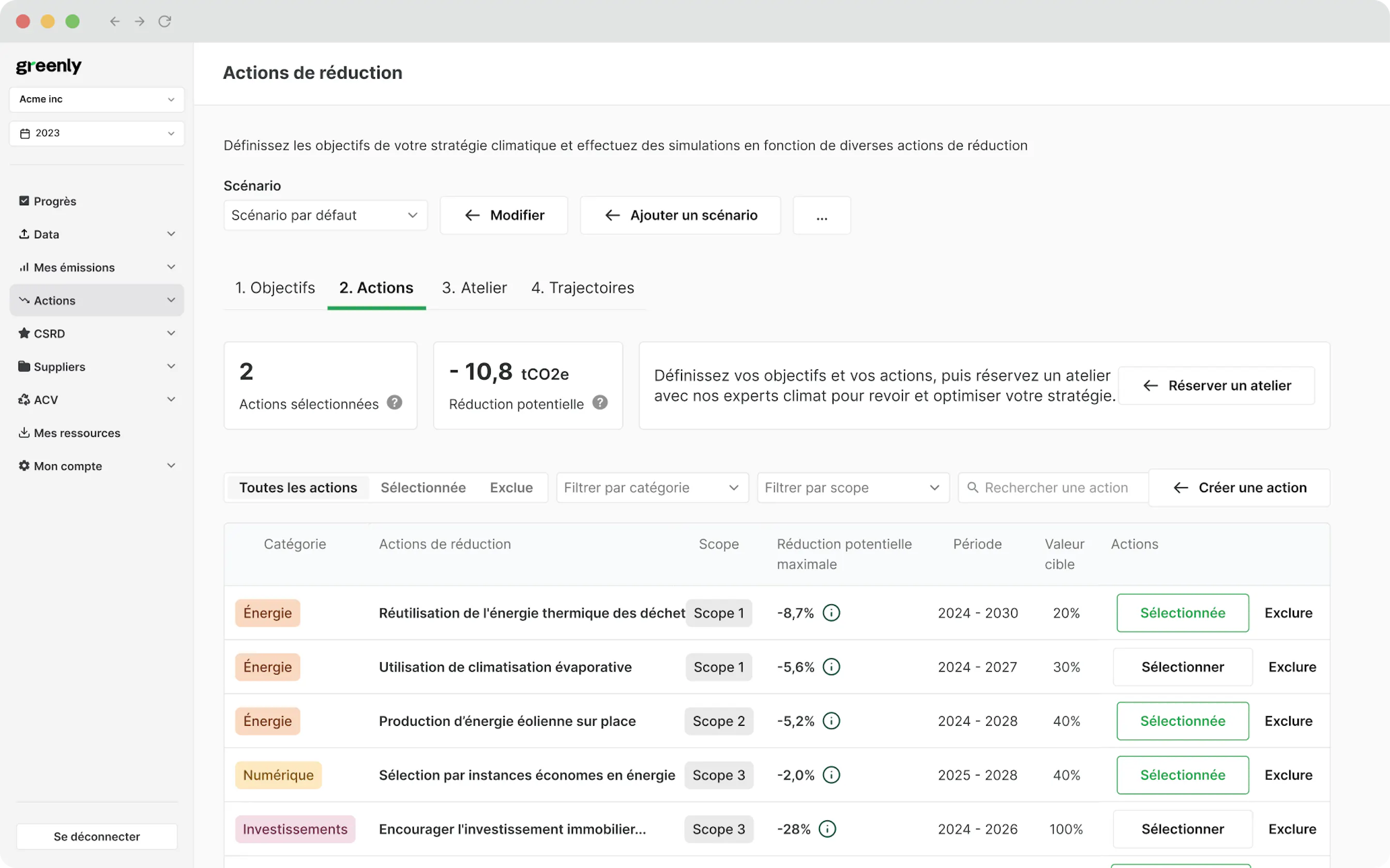 screenshot du module SBTi de greenly