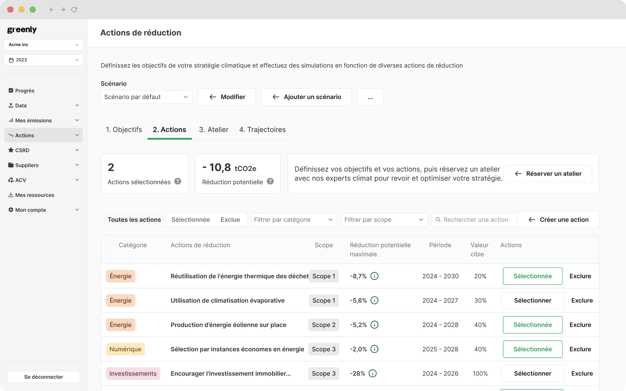 screenshot du module SBTi de greenly