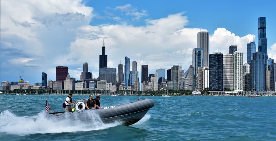 speed boat on lake michigan in chicago