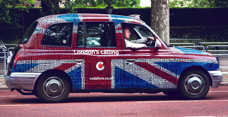 London cab with advertising wrap