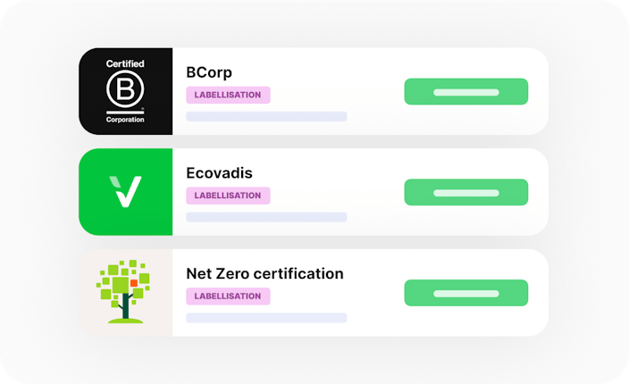 Logos de certification Net Zero de Bcorp Ecovadis
