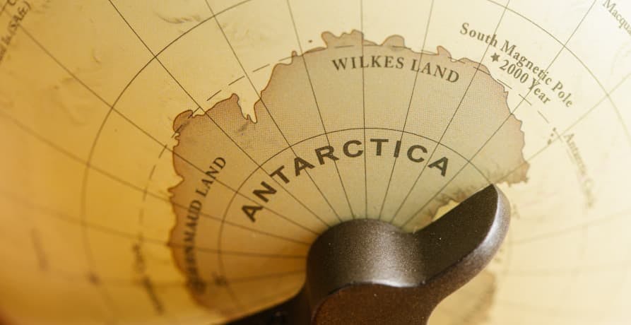 globe showing map of Antartica