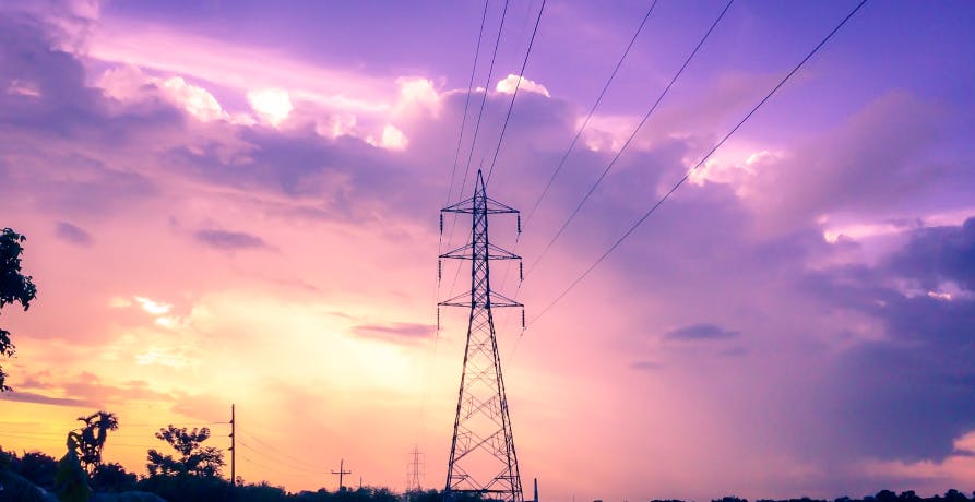 powerline in purple sunset