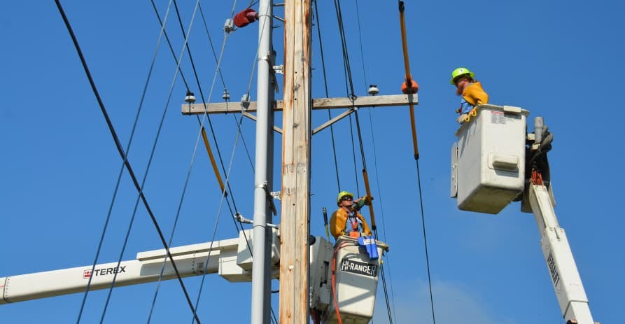 people fixing power lines