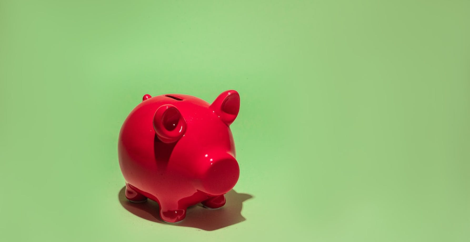 Red piggy bank on a green background