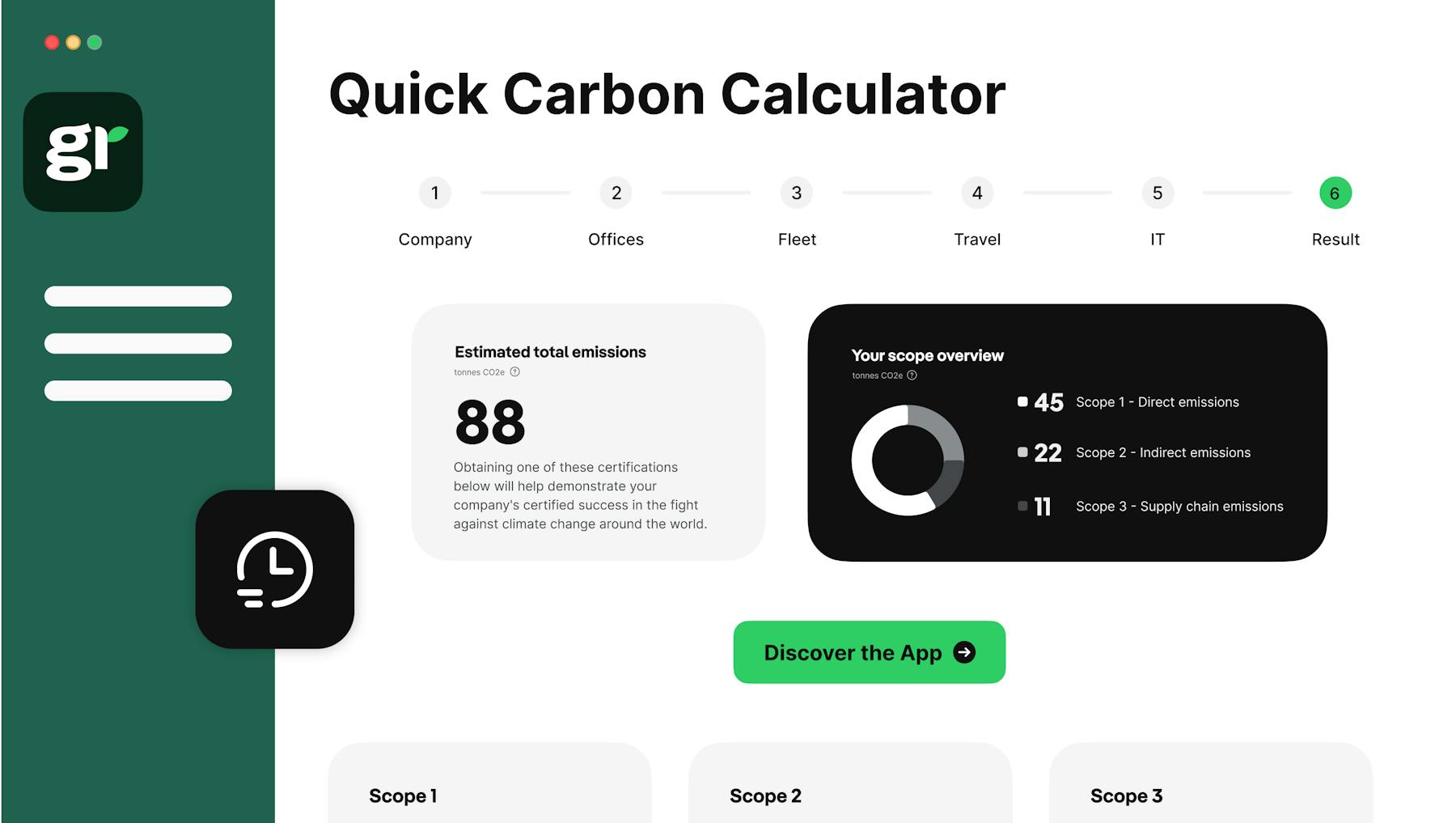 Greenly's quick carbon calculator emissions app