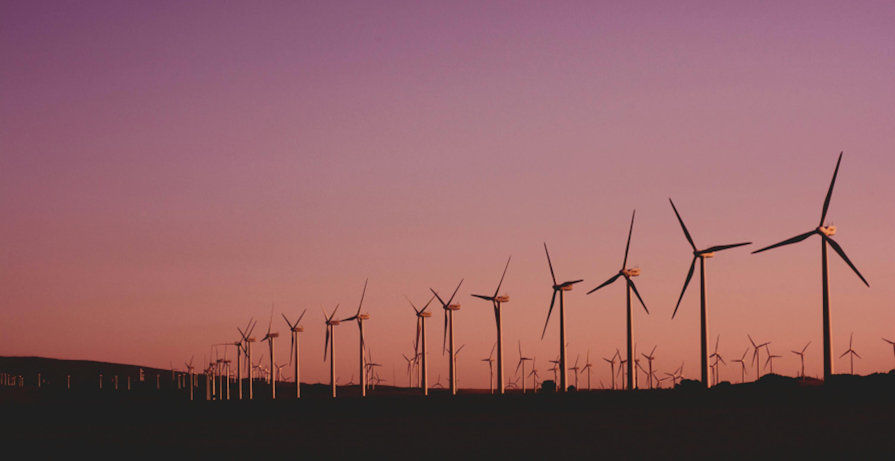 wind farm at sunset in the countryside