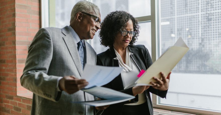 business colleagues studying documents