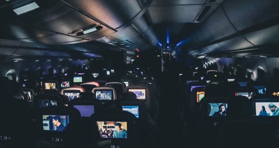 inside airplane at night