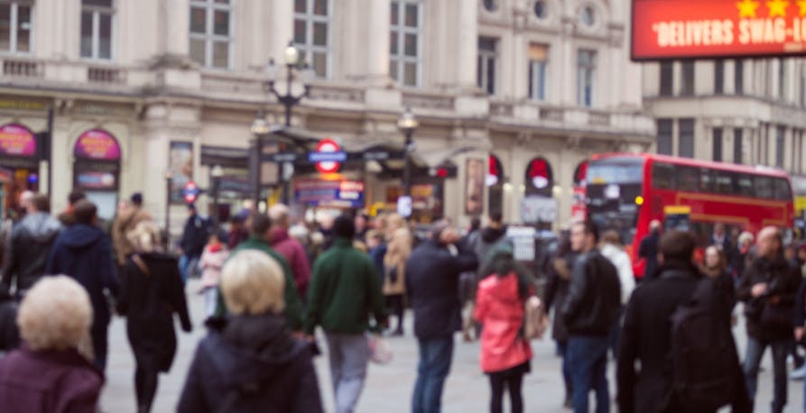 a crowd in a London's street