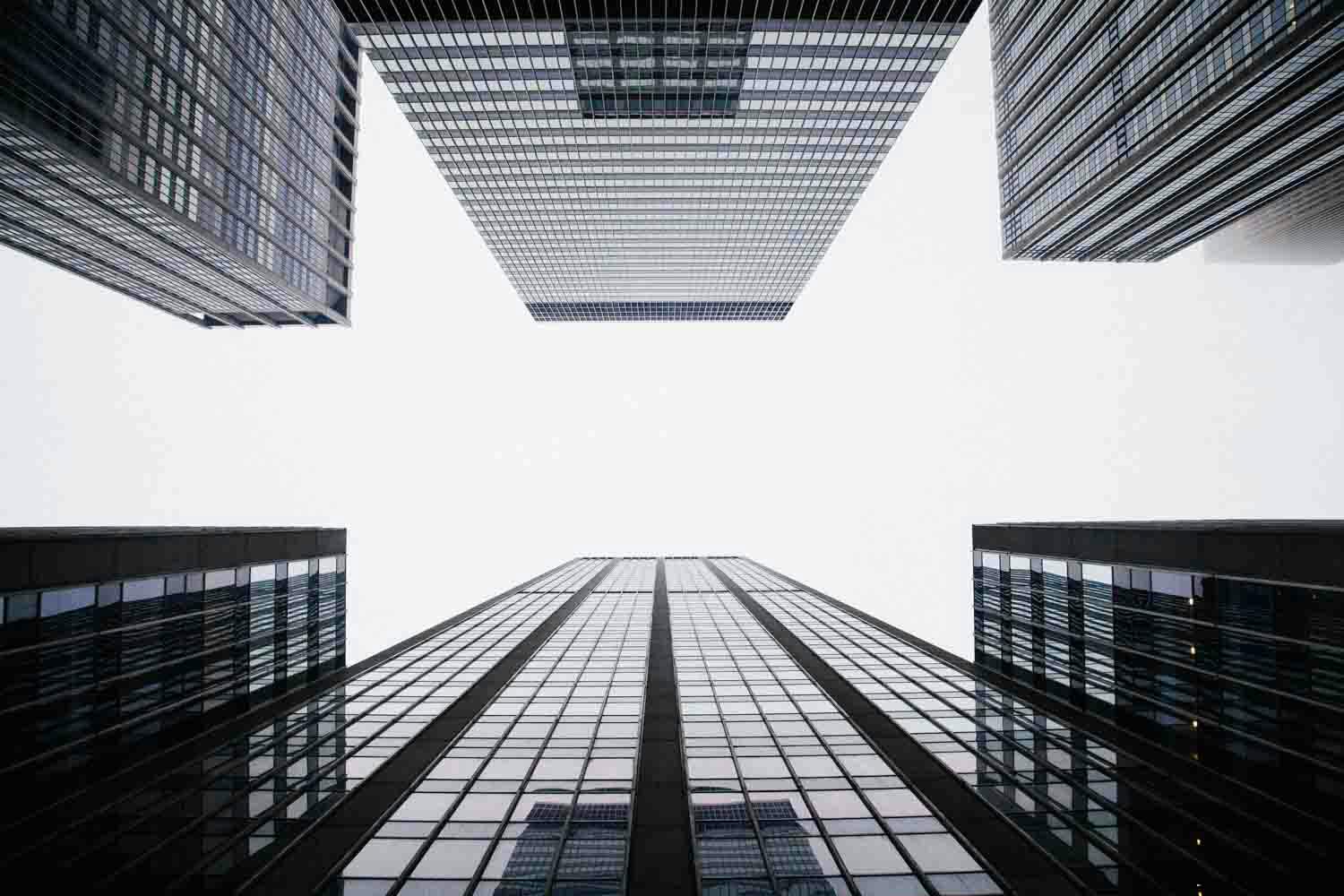 Worm's eye view of buildings photo