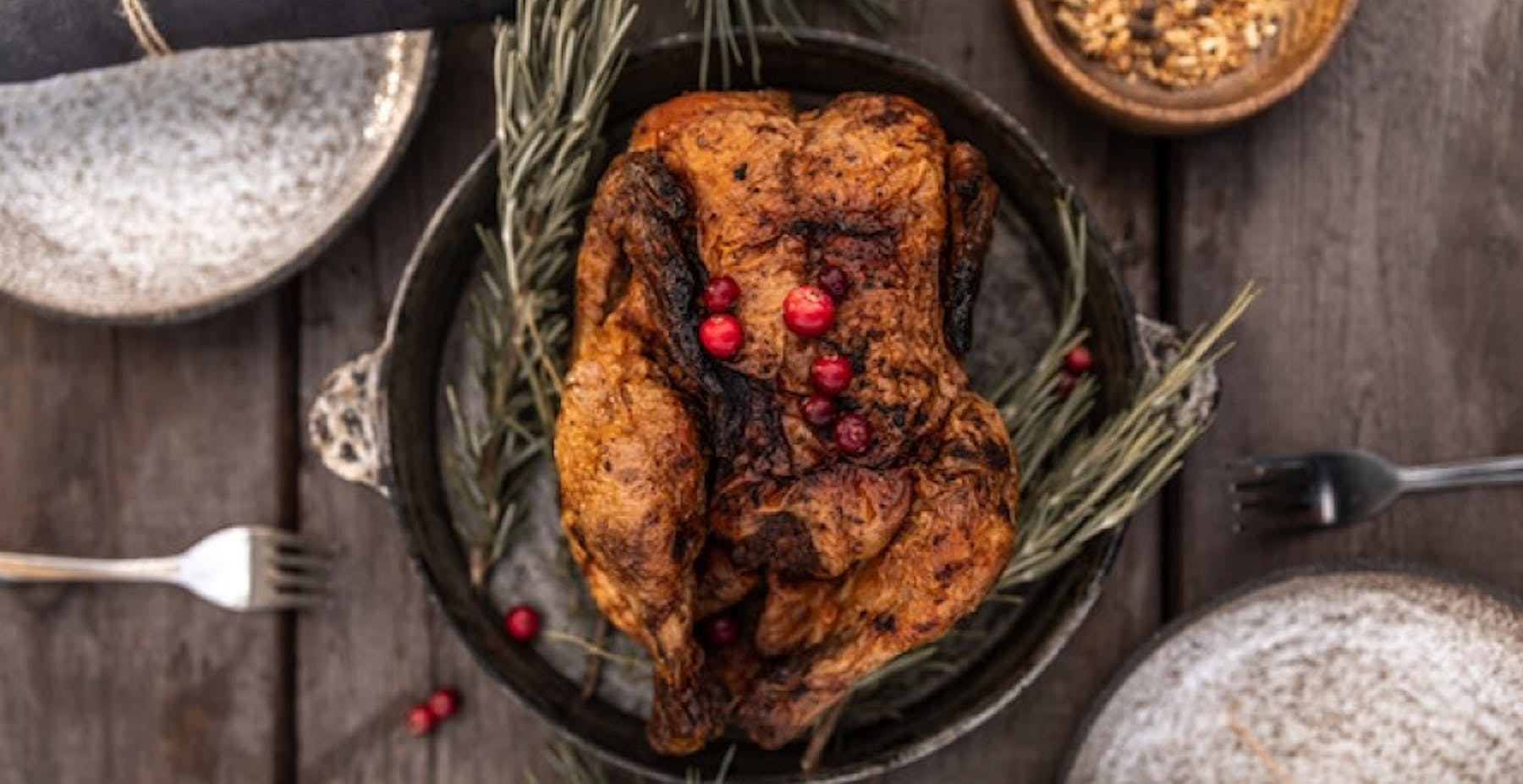 turkey plated with herbs and cranberries