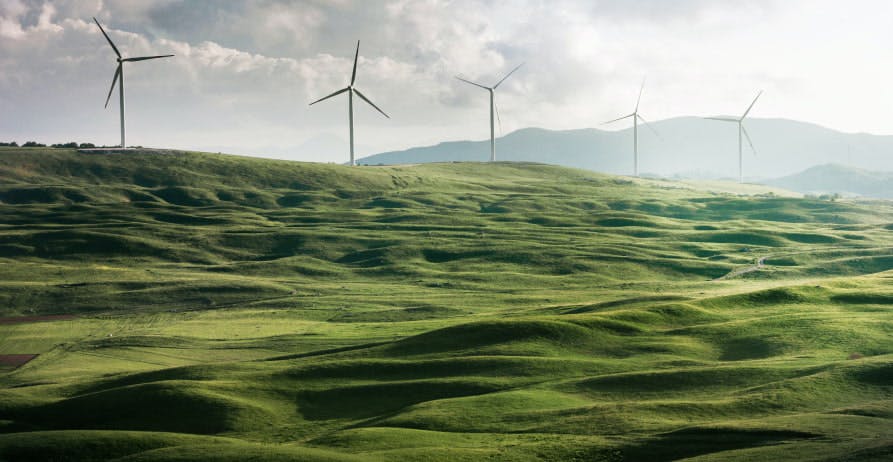 windmills over green area