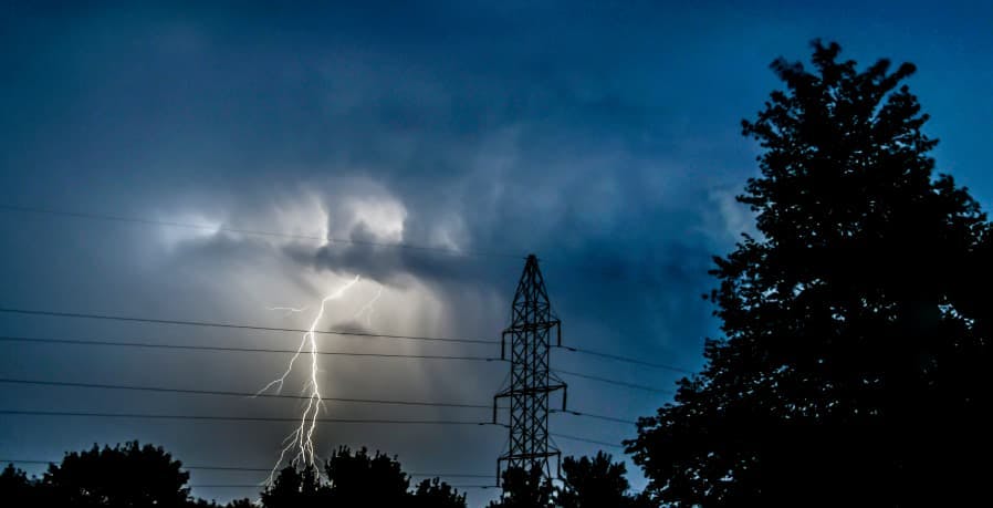 lightening over power grid