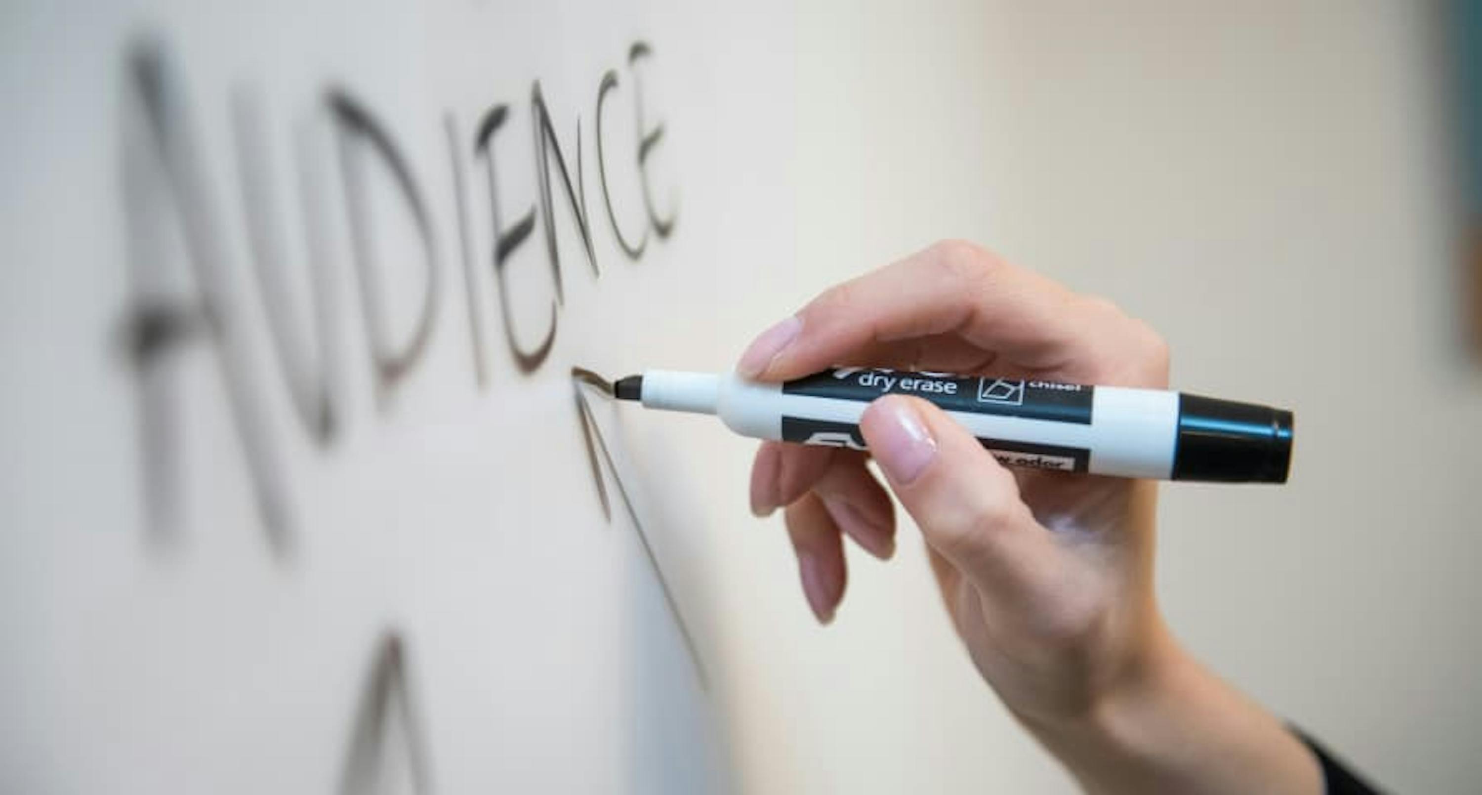 audiance on whiteboard with black expo marker