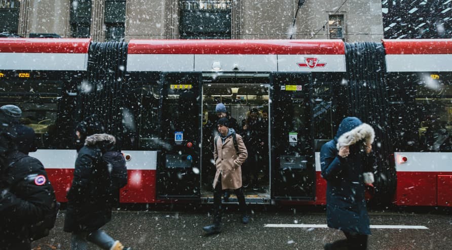 citizens in toronto in snow public transport