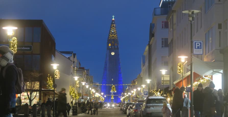 reykjavik iceland street view of Hallgrimskirkja church