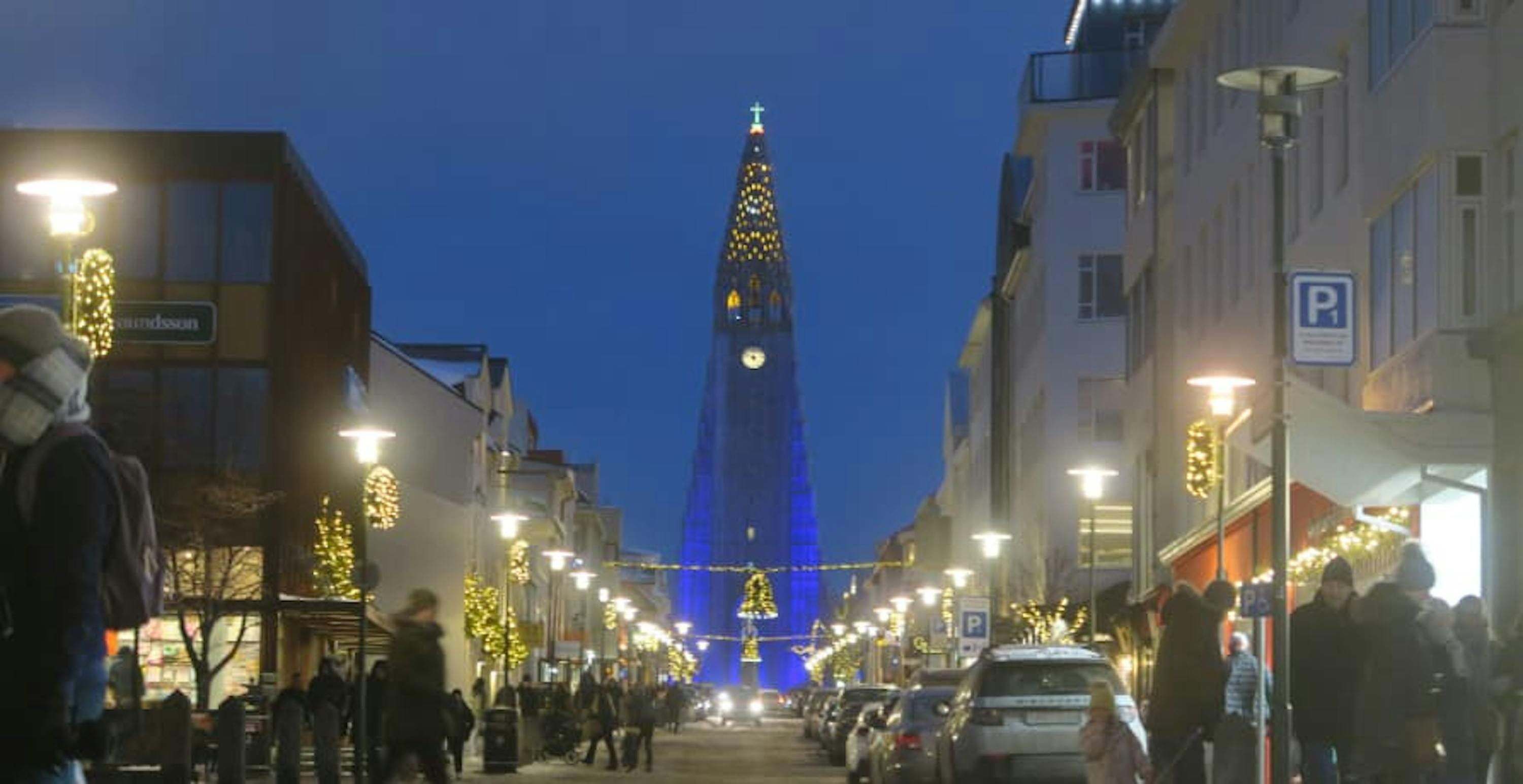 reykjavik iceland street view of Hallgrimskirkja church