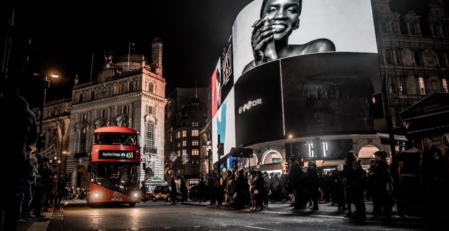 London city centre at night