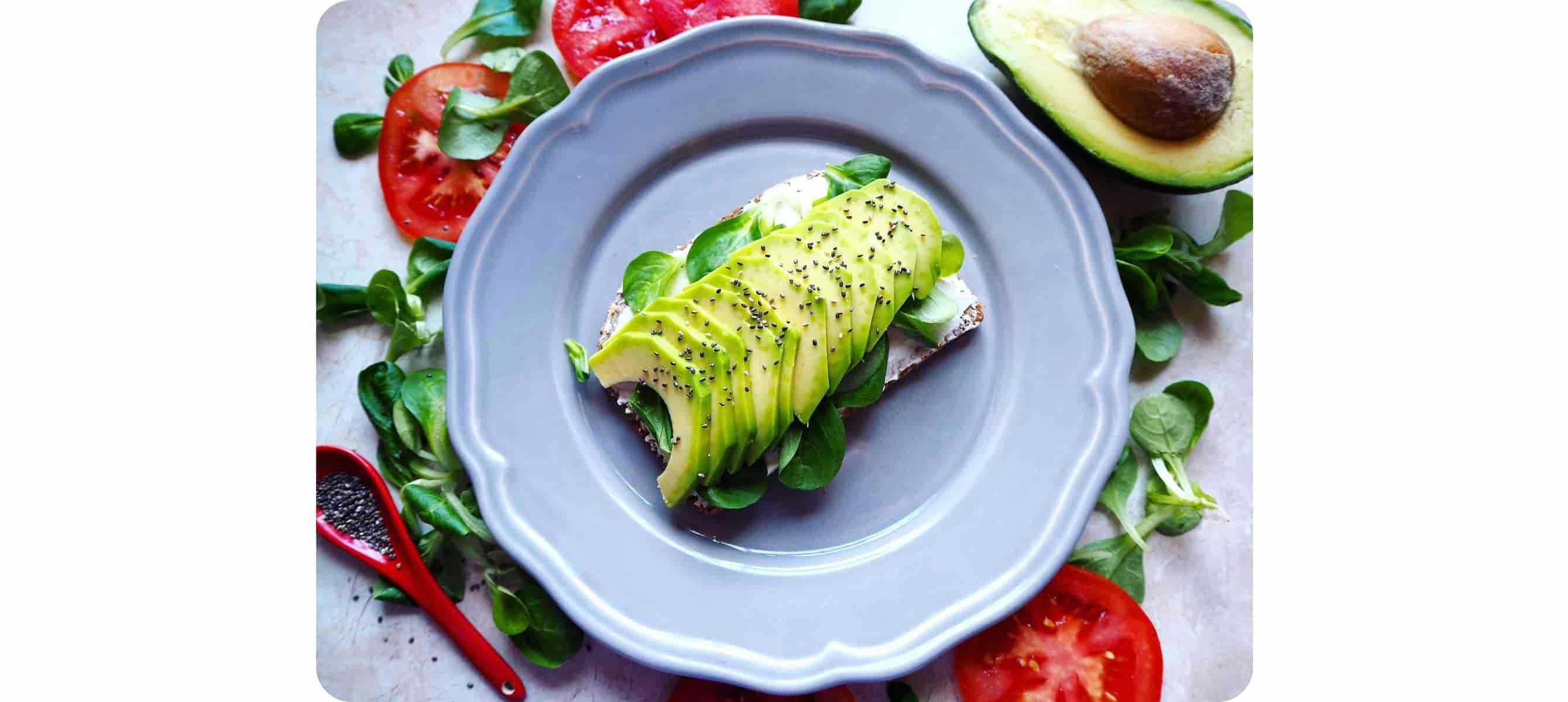 Avocado toast on a bleu plate