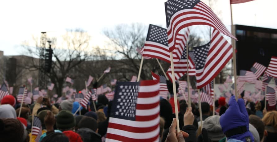 american flags in protest