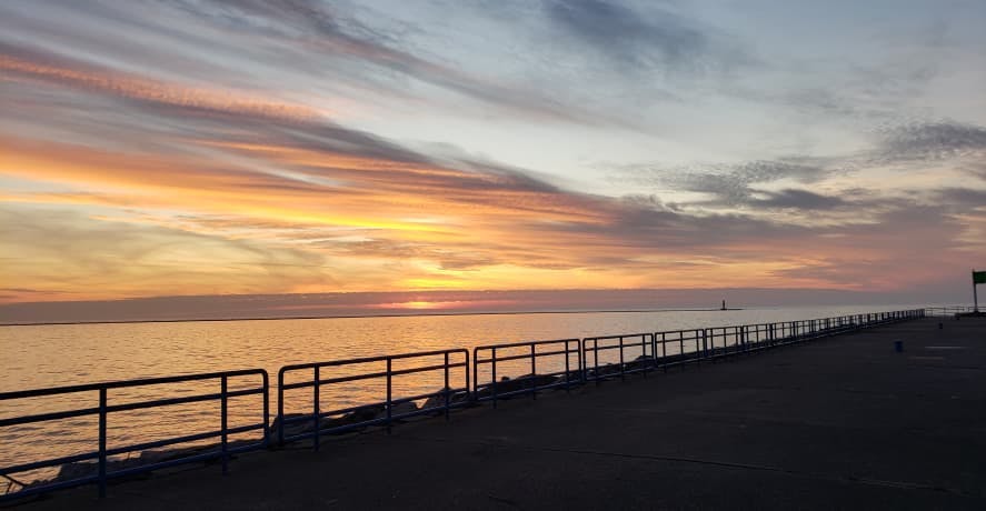 view of lake michigan at sunset