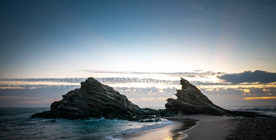 large rigid rocks in the atlantic ocean