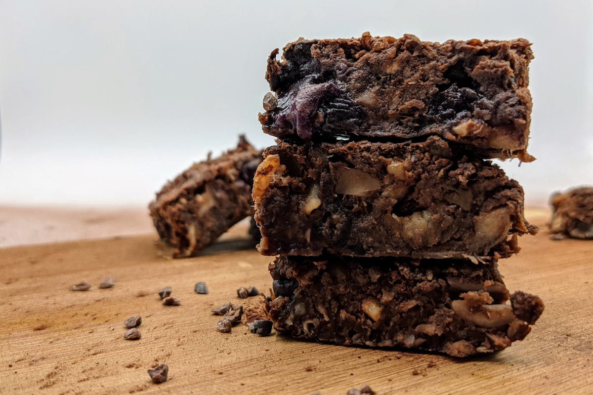 Front view of stacked entovegan brownies
