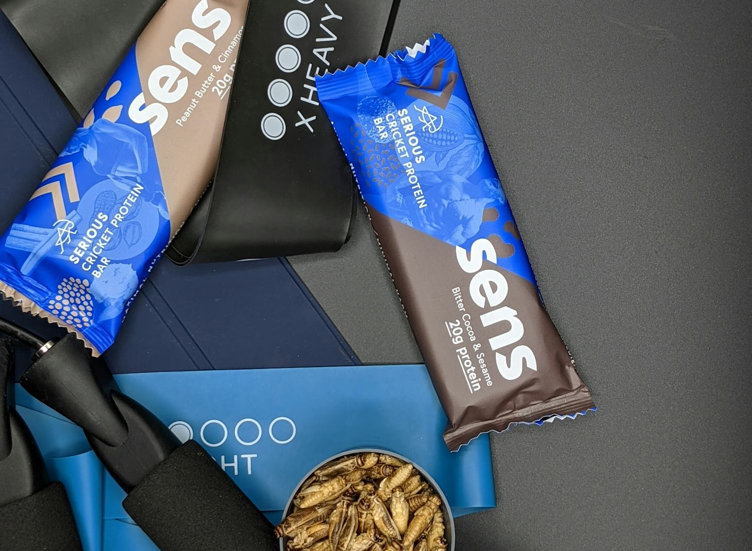 Home workout equipment and the Sens Serious Cricket Protein Bars